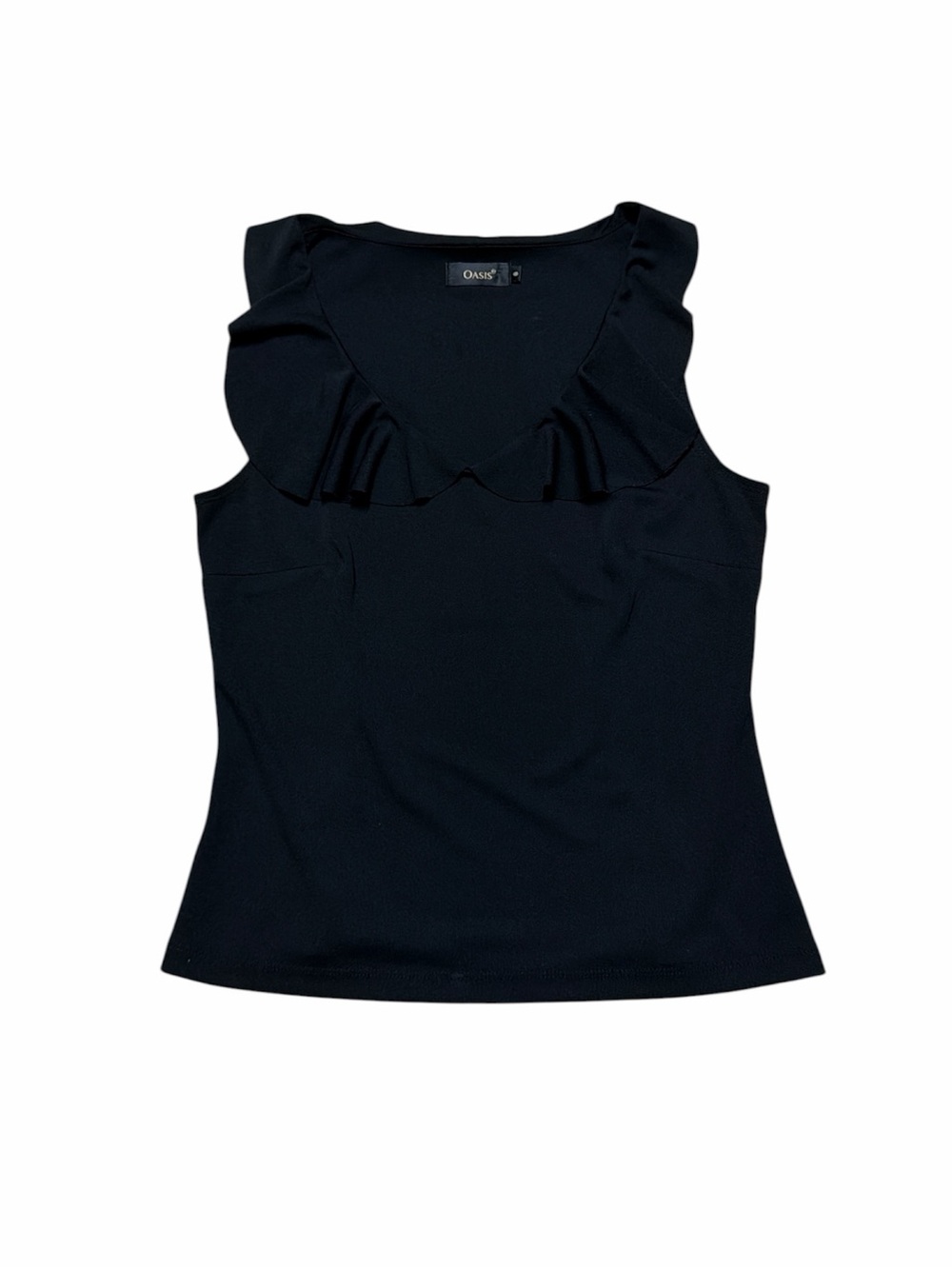 Oasis Ruffle Blouse Women’s 8 Black Sleeveless Tank Top Fitted Shirt Casual